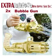 2x Kids Automatic Gatling Bubble Gun Soap Water Set Bubble Machine Gift Toys