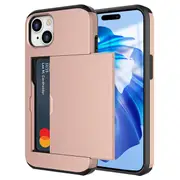 ZUSLAB for Apple iPhone 15 Case Slide Armor Card Holder Protective Shockproof Hard Back Cover (2023) - Rose Gold