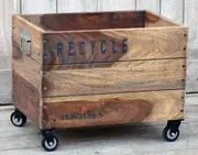 Industrial Recycle Basket � Mango Wood Storage Bin on Iron Wheels