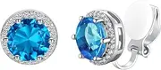 [Silvora] 925 Silver 8MM Cubic Zirconia Birthstone Clip On Stud Earrings Round Non Pierced Earrings For Women Girls,Come with Box