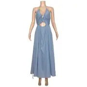 NWT BEC + BRIDGE Calypso Halter Maxi Dress, Meridian Blue, 6 (US)