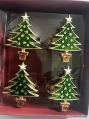 LENOX HOLIDAY NOEL NAPKIN RINGS HOLDERS SILVER CHRISTMAS TREE SET OF 4 ~ NEW
