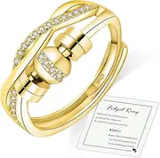 HEEYA Anxiety Ring für Damen Silber 925 Angst Ring mit Zirkonia Offen Verstellbar Anti Stress Ring mit Perlen Spinner Fidget Ring Frauen Hypoallergen Stimmungsring gegen Stress Unisex