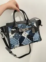 Coach Swagger 38075 Canyon Quilt Patchwork Blue Denim Satchel