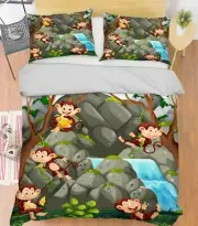 3D Monkey River ZHUA200 Bed Pillowcases Quilt Duvet Cover Set Queen King Zoe