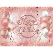 Pink Rose Gold Sequin Print Happy Birthday Fabric Backdrop
