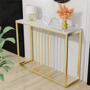 Fin Heavy Duty Carrara Marble Hallway Console Table Desk 11Mm Thickness W/ Gold Legs