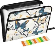 Quteprint 13 Pockets Expanding File Folder with Zipper Closure, Vintage Butterfly Tree Leaves Accordion File Folder with Sticky Labels, Letter Size A4 Papers Expandable File Document Organizer