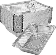 50Pcs Aluminium Foil Baking Trays 1100ml Non-Stick Aluminum Foil Baking Pans Aluminum Cake Pans Reusable Aluminum Foil Baking Pan Rectangular Aluminium Foil Liners Heat Resistant for Air Fryers