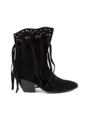 Black Suede Studded Fringe Cowboy Boots