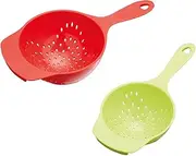 Brandobay Plastic Mini Colanders Set 2 Pack, 6.5 & 7.5 Inch Strainers For Pasta, Fruits & Vegetables