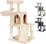 BEASTIE Cat Tree 100cm Multi-Level Cat Tower with Scratching Posts, Cat Condo Play House with Plush Perch, Sisal-Covered Cat Scratcher Tower Wood Furniture for Kittens Climbing and Rest, Beige