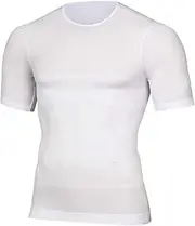 Men's Sports Body Shaper Stretch Compression Shirts, Short Sleeves Belly Shaping Underwear for Fitness