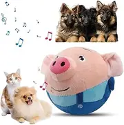 Active Moving Pet Plush Toy, Jumping Squeaky Moving Dog Ball Toy Interactive Dog Puppy Toys Washable Cartoon Pig Plush Sound Electronic Dog Toy Shake Bounce Boredom Talking Toys for Pets (Blue)