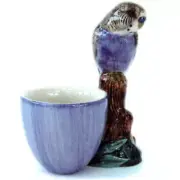 Quail Ceramics. Egg Cup With Budgerigar Violet