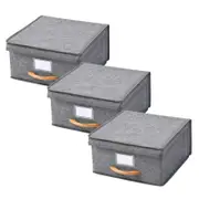 Takara Kicho Fabric Collapsible Storage Box With Lid 3 Pack Grey 30x30x16cm
