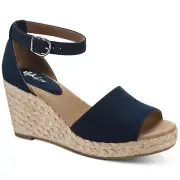 Style & Co Women Seleeney Ankle Strap Espadrille Wedge Sandals Size US 12M Navy