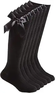 [COSHAL] Girls Knee High School Socks Cotton Socks Ribbons Bow Back to School Socks Uniform Party Wear Comfort Fit Socks Stocking Girls Bow Knee High Kids School Sock girls plain school socks