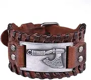 [BOSUGE] Charming Bracelet，Nordic Rune Vintage Nordic Totem， Viking Ax Bracelet， Nordic Leather Wide Cuff， Nordic Armband for Men (Color : Silver) (Color : Silver)