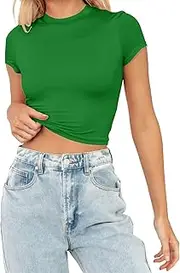 Women's Summer Short Sleeve T Shirts Crew Neck Y2k Workout Going Out Crop Tops Comfy Soft Slim Fit Tees Shirts 2025
