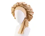 Sleep Cap Brimmed Hair Care Extra Large Satin Bonnet Nightcap with Premium Elastic Band for Home-Golden
