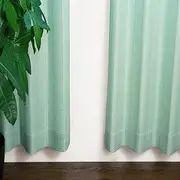 [Window Beauty] Striped Pattern Curtains, Step Light, Curtain Set of 2 + Curtain Hooks Attached + Curtain Tassel, Green, Width 39.4 x Length 53.1 inches (100 x 135 cm), Set of 2 Panels