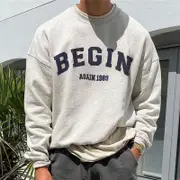 Begin Again Letter Print Men's Fashion Sweatshirt 280g