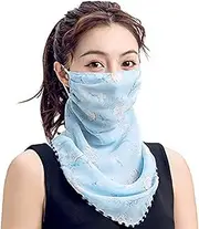 [AUSLI] Multi Purpose Chiffon Face Scarf - Reusable Face Cover with Ear Loops, Fashion Mask, Neck Gaiter Bandana, Breathable Half Face Scarf for Women Lightweight, Stylish Pastel Blue
