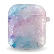 Airpod Case For Apple Airpods Gen 1 & 2 - Cute Pearl Resin Reflective Design Protective Cover With Keychain Option - Supports Wireless Qi Charging For Airpods Generation 1 2 - Blue Pink Pastel Pearl