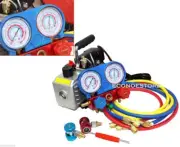 Combo 3CFM 1/4hp AC Vacuum Pump & HVAC Refrigeration Manifold Gauge R134 R22 R12