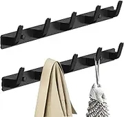 2 Pack Wall Mounted Coat Rack Heavy 5 Hook Metal Coat Hook Aluminum Coat Rack Wall Mount Space Saving for Entryway Kitchen Bathroom Closet Modern Simple Style Coat Rack Hat Towel Hook Hangers (Black)