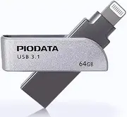 [Piodata] iXflash 64GB iPhone iPad Flash Drive USB 3.0 Apple MFi Certified Lightning Connector, External Storage Memory Expansion for iOS Devices, Windows and Mac, Gray, (IXF-64-SG)