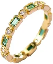 [Generic] 1ct Baguette Cut Created Green Emerald Stackable Eternity Women Band Yellow Gold Plated