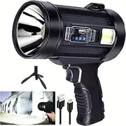 Rechargeable Spotlight Flashlight, Ultra Bright 200000 Lumen Spotlight with Stand with 3 Main Modes and 4 Color Filters, LED Spotlight Outdoor Handheld, USB Ca