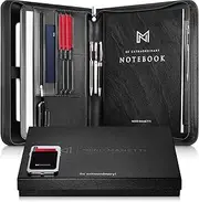 NERO MANETTI- Zippered Leather Padfolio/Portfolio Pad Holder-Business PU Vegan Leather Notepad Folder for Resumes, Interviews, iPad/Tablet, Phone, Legal Pad Notebook Executive Binder for Women, Men