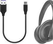 Geekria Type-C Headphones Short Charging Cable Compatible with Bose QuietComfort, QCUltra, QC45, 700, Ultra Open Earbuds, USB to USB-C Vegan Leather Replacement Charging Cord (1ft / 30cm)