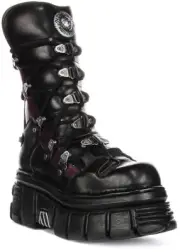 Newrock Tower 90S X Cross Lace Up Platform Womens Boots Black Purple UK 4 - 12
