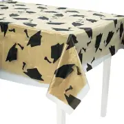 Graduation Cap Disposable Plastic Tablecloth Kit Gold - 2 Piece