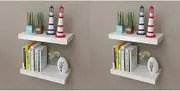 Wall Shelves White 40 cm, Set of 4 – Wall Mounted Shelf for Floating Display, Oak Finish, Easy Hanging, Home Wood Frame Decor