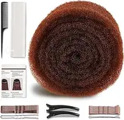 Extra Long Hair Donut for Volume | Hair Sponge Bun Shaper & Hair Filler Pads for Women | Includes Bobby Pins, U-Clips, Comb - Undetectable Updo Tool for Buns, Braids, Ponytails (Light Brown)