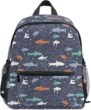 [Caihoyu] Cute Kid Backpack Teens Boys Cute Backpack with Chest Strap Colorful Sharks, Colorful Sharks, Small, Colorful Sharks, Small
