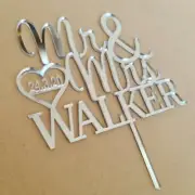 Custom Mr & Mrs Name Wedding Cake Topper - Walker Heart with Date