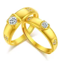 在飛比找蝦皮購物優惠-鍍金戒指 越南沙金鍍黃金情侶戒指一對男女款對戒時尚韓版心形鑲