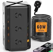 Tower Power Strip USB - USB C Power Board Surge Protector with 60W(Max), 12-Outlets 710J Surge Protection Powerboard for Laptops, 2400W with 1.8M Extension Cord, Office Supplies, Home Essentials