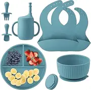 Children Feeding Set with Plates, Utensils, Adjustable Bib, Suction Bowl, Divided Plate, Straw Cup, First Stage Spoon & Fork (3526)