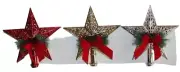 8.3" H Star Tree Topper Christmas Decoration, Gold, Silver, Red with Berries