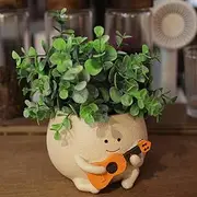 UMESONG Smily Face Planter Pot with Drainage Hole Cute Resin Head Planters for String of Pearls Plant Live Unique Guitar Succulent Pots for Indoor Outdoor Plants Gift IdeaI for Mother Christmas(Large)