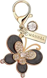 [Monnel] MC490 Crystal Butterfly Lobster Clasp Charm for Women with Velvet Bag (Black,1 Piece), 3.2 cm (L) X 0.5 cm (W) X 3.5 cm (H), Zinc Alloy Metal Rhinestone Crystal Enamel Handmade Painted,