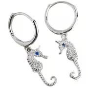 ANYCO Earrings Sterling Silver Punk Blue Zircon Seahorse Stud For Women Teen Fashion Stylish Accessories Jewelry Gifts