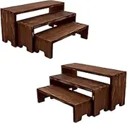 Yikaroeli Display Wood Risers Wooden Stand 3 Tier Wood Racks Decorative Rectangular, 2 Set 6 Piece Cupcake Stands Cologne Perfume Organizer Showcase Items(Brown)